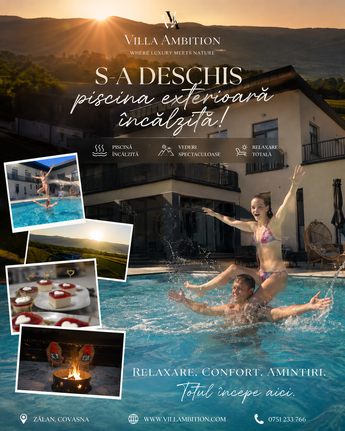 S-a deschis piscina exterioară încălzită la Villa Ambition — relaxare, confort și amintiri în Zălan, Covasna